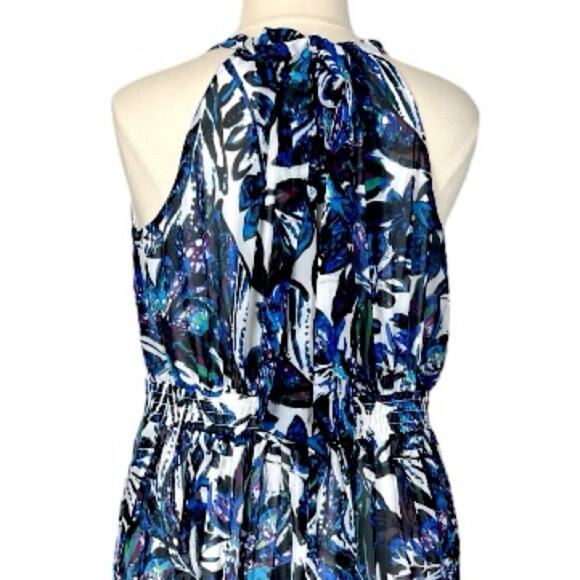 Jones Studio New Maxi Dress Halter Neck Pleated Chiffon Blue Multi Women’s 16W - Picture 8 of 12